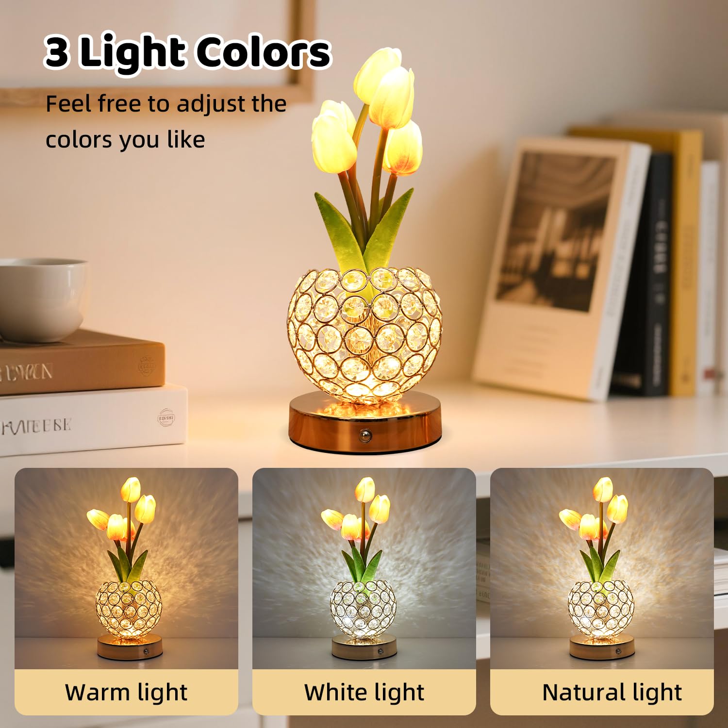 Komothala Tulip Flower Lamp crystal design adding a chic glow