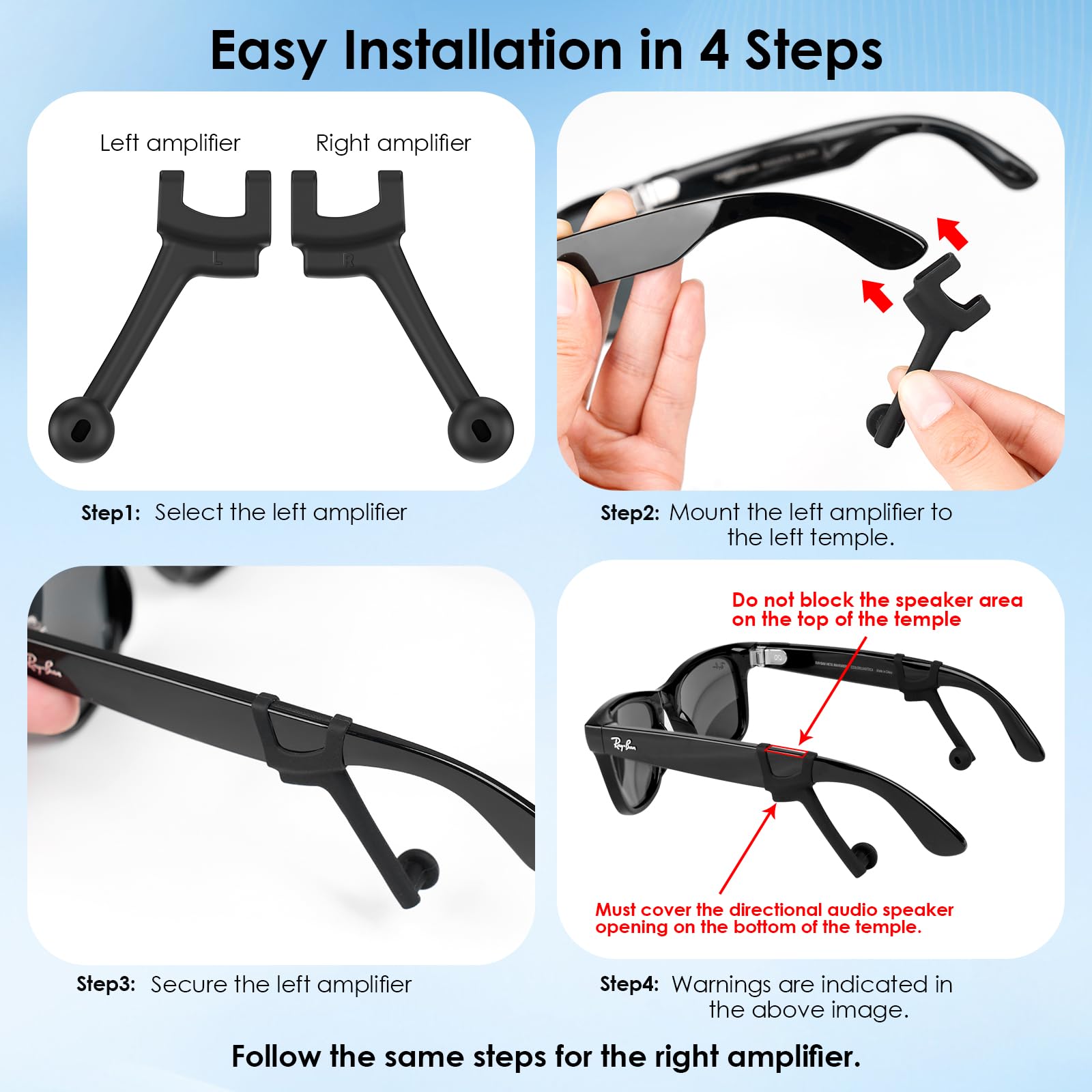 KONAFEI Easy-install ear tips slide onto glasses' speaker arm