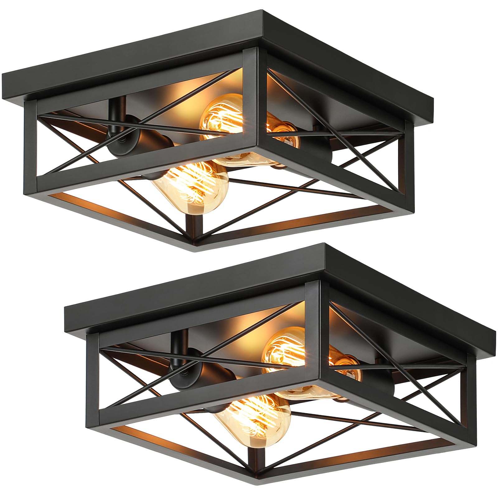 Kondras 2-light square flush mount in matte black for timeless farmhouse ambiance