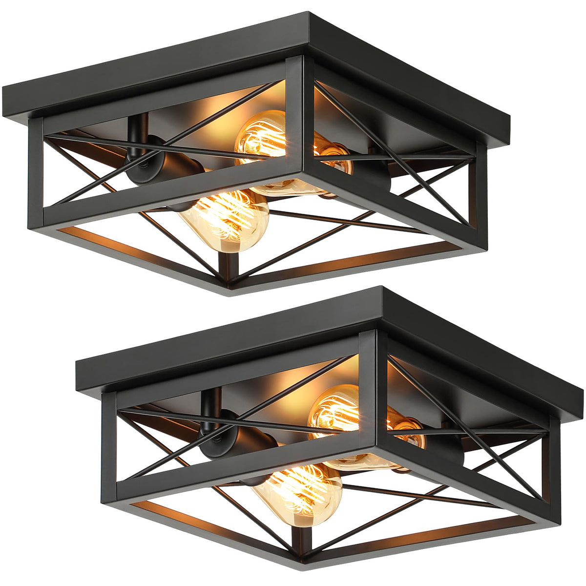 Kondras 2-light square flush mount in matte black for timeless farmhouse ambiance