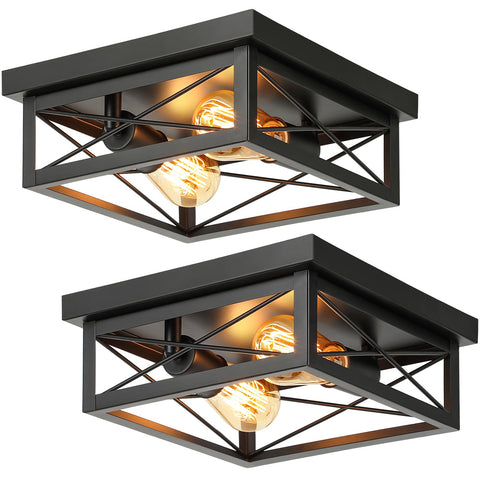 Kondras 2-light square flush mount in matte black for timeless farmhouse ambiance
