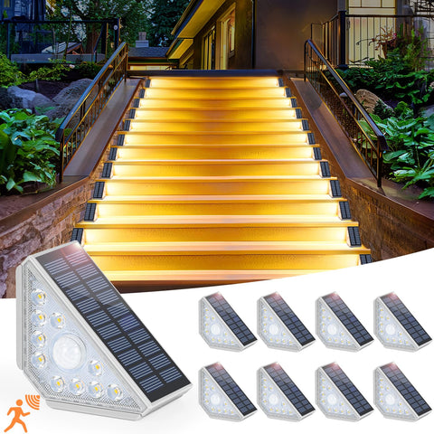 Kondras 8-pack motion sensor stair lights, front view, enhances outdoor step safety with auto-illumination.