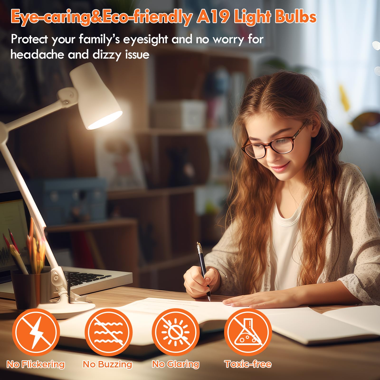 Kondras A19 with standard E26 base installed in table lamp
