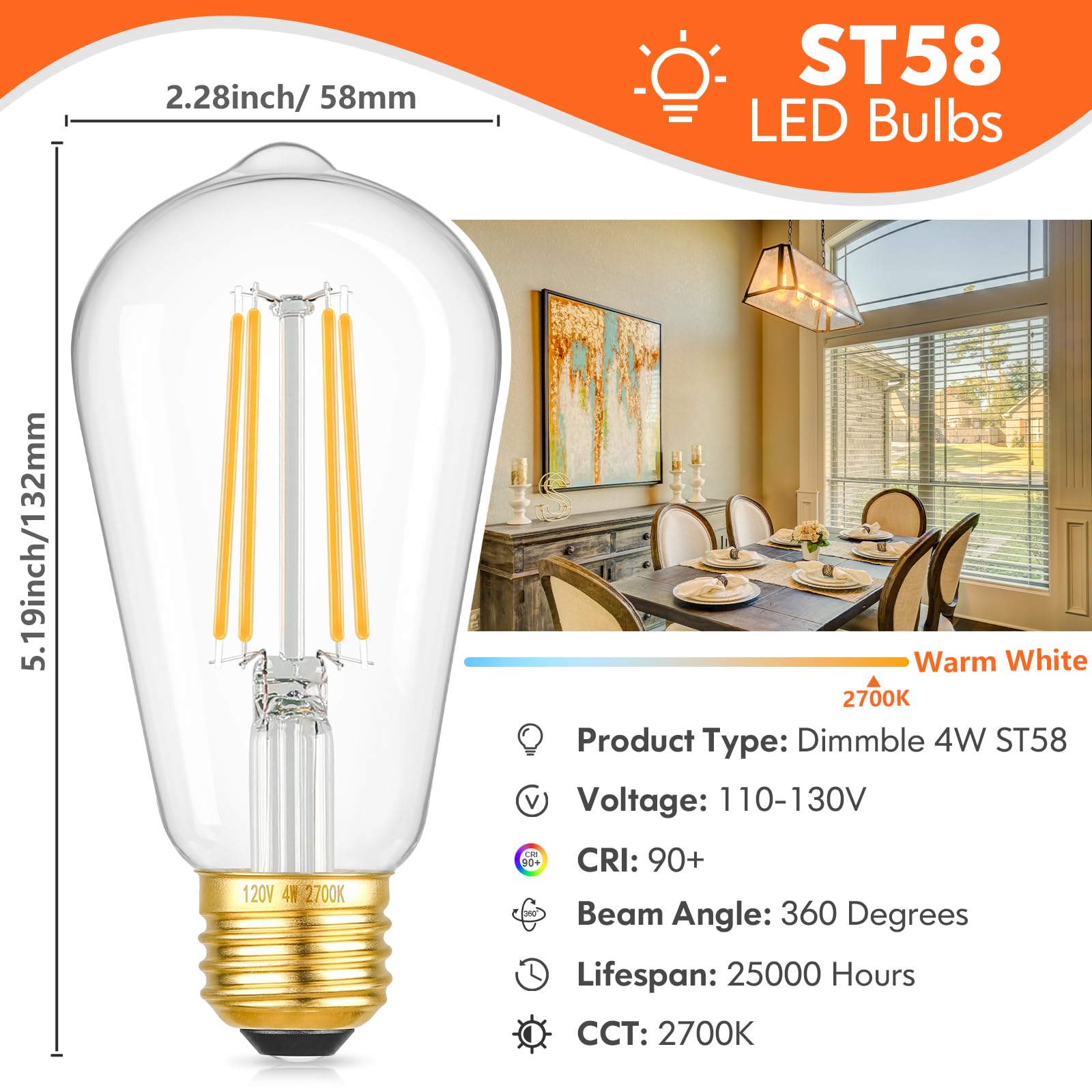 Kondras E26 gold-base LED Edison bulb with teardrop top fits elegant fixtures