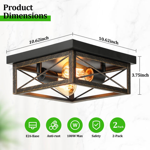 Kondras square design ceiling light 2-light for industrial spaces.