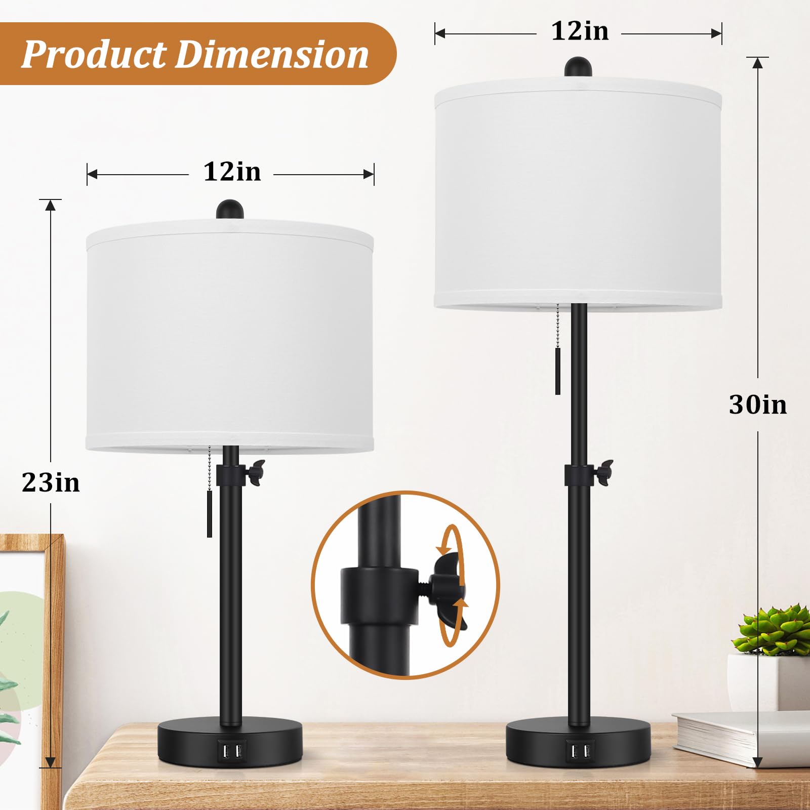 Kondras table lamp with USB charging ports for convenient device power.