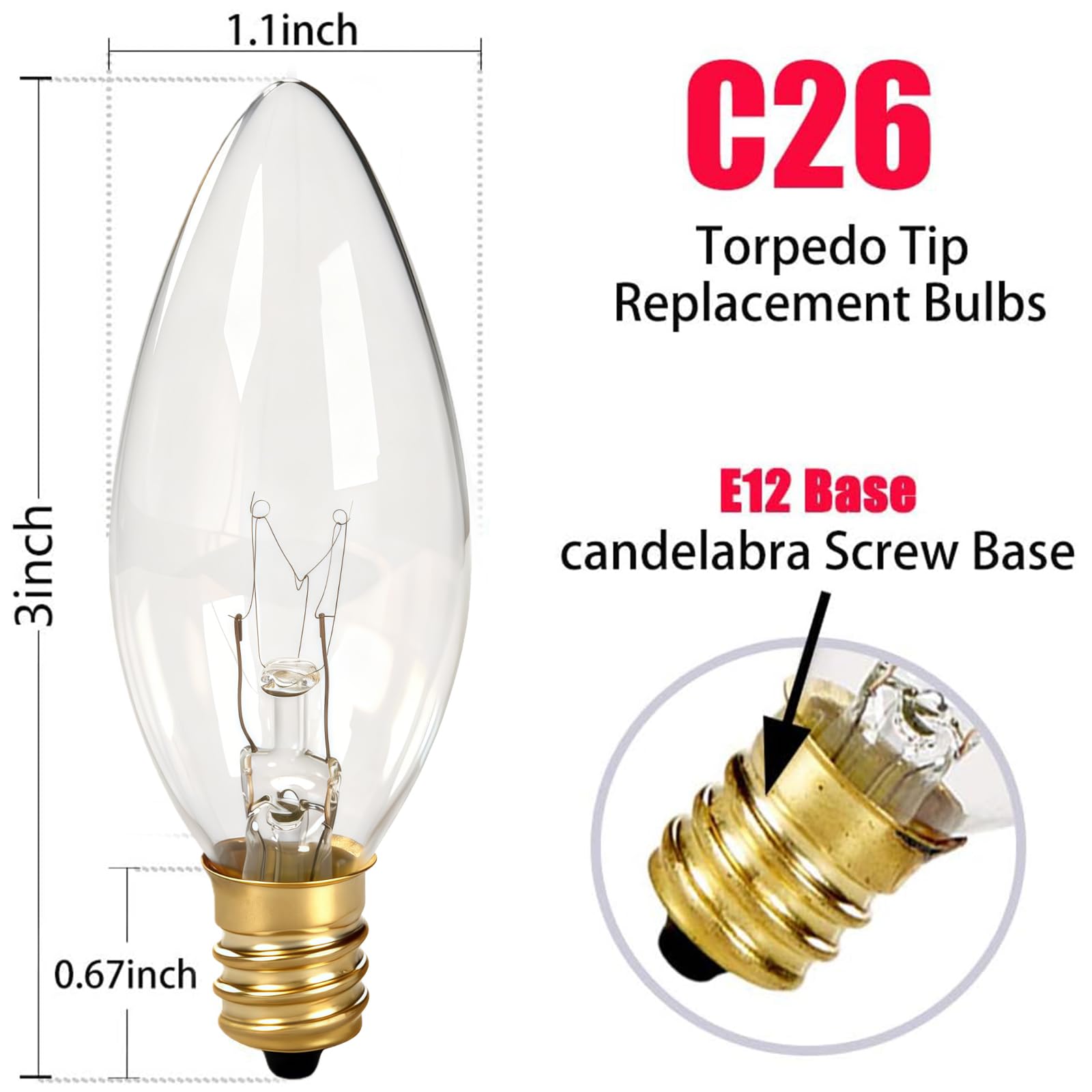 Konictom torpedo-tip bulb with E12 base ensures quick installation in C7 sockets.