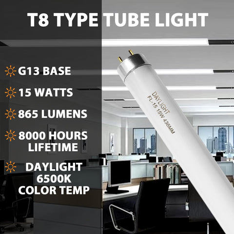 Daylight 6500K brightness from Konideke F15T8/DL for natural task lighting.