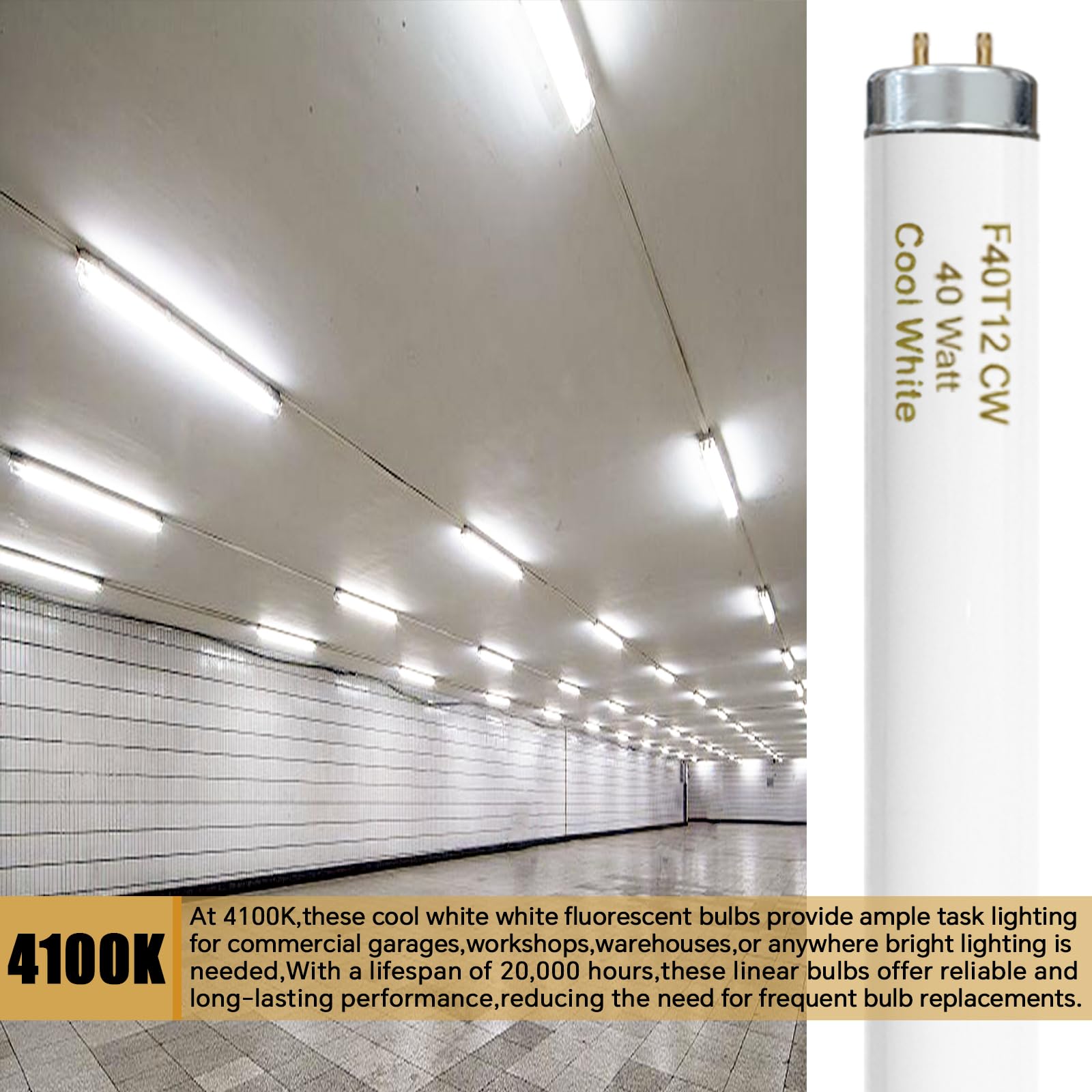 Konideke F40T12 CW 4100K glass emits crisp cool white light