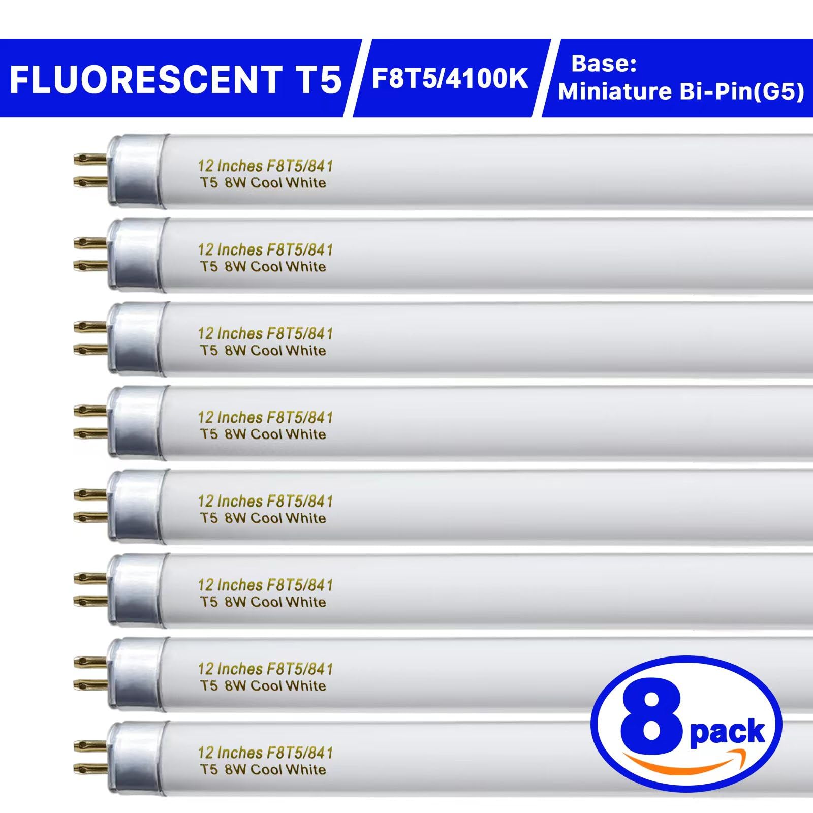 Konideke F8T5 CW 12-inch bulb suited for cabinet fixtures delivering steady cool white light.