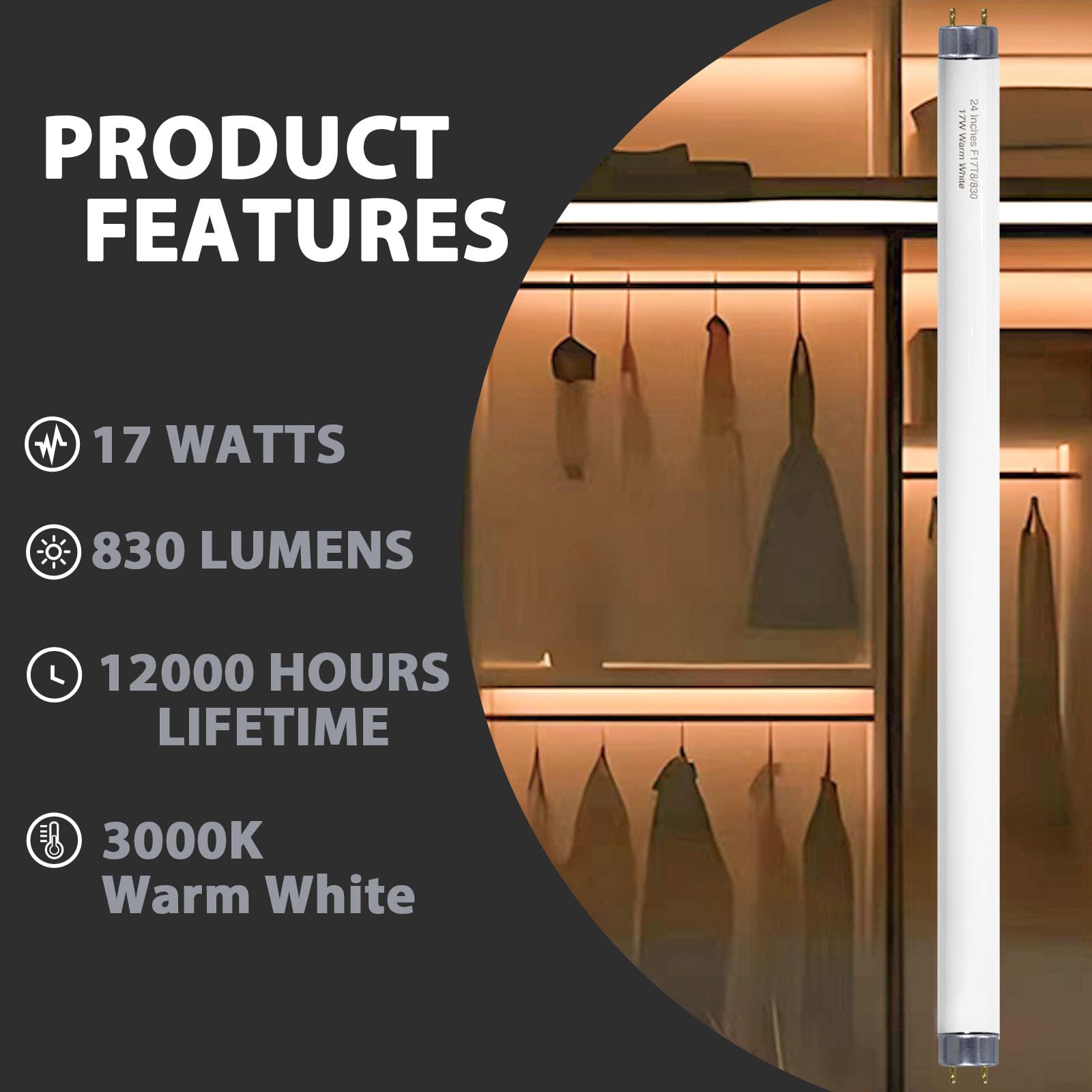 Konideke replacement tube fits standard 24-inch T8 fixtures smoothly.