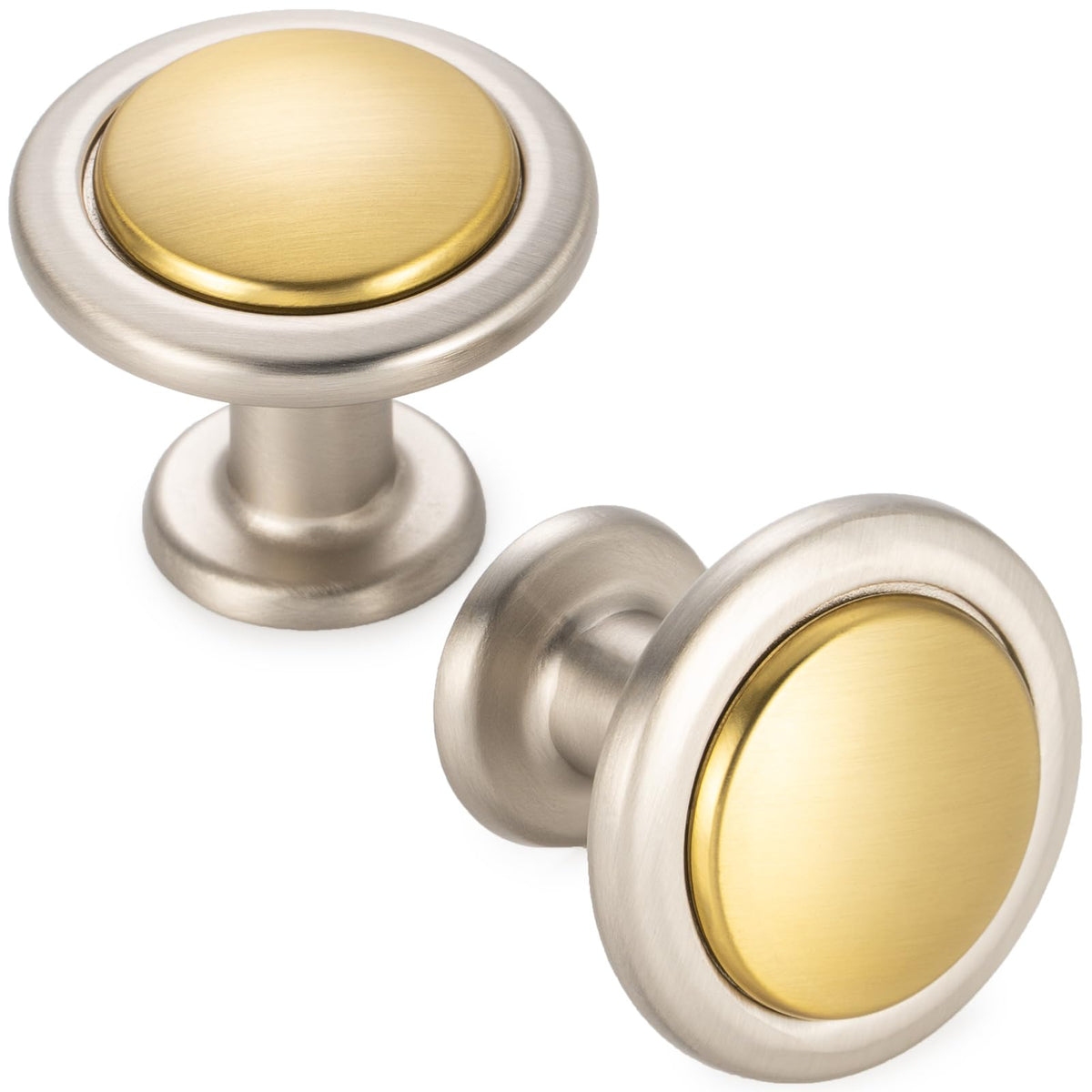 KOOFIZO 10-pack cabinet knobs in brushed gold and nickel for durable kitchen use