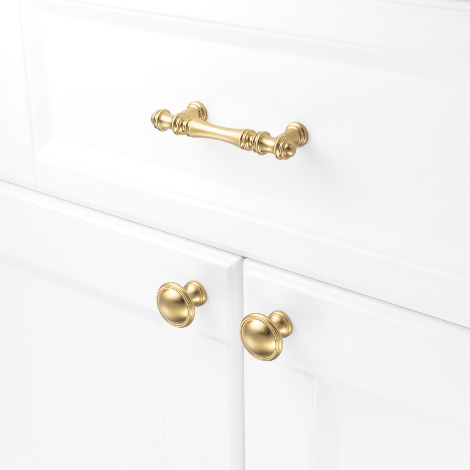 KOOFIZO brushed gold drawer pulls featuring smooth edges for comfortable daily use.