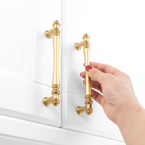 KOOFIZO brushed gold hardware elevates kitchen, dresser, and vanity aesthetics.