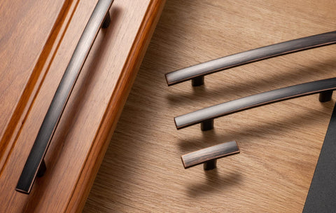 KOOFIZO bronze dresser pull on a bedroom vanity for easy access.