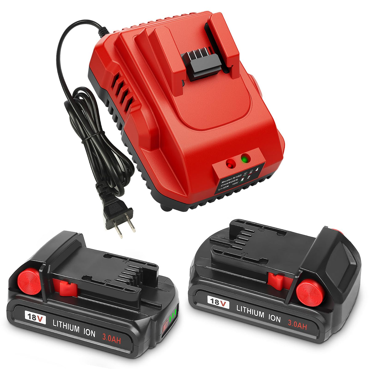KOOMICY 3.0Ah 18V battery two-pack front view for extended runtime