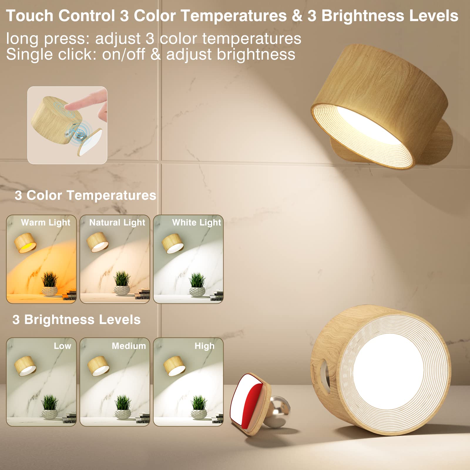 Koopala LED sconce with 360° magnetic ball for flexible direction