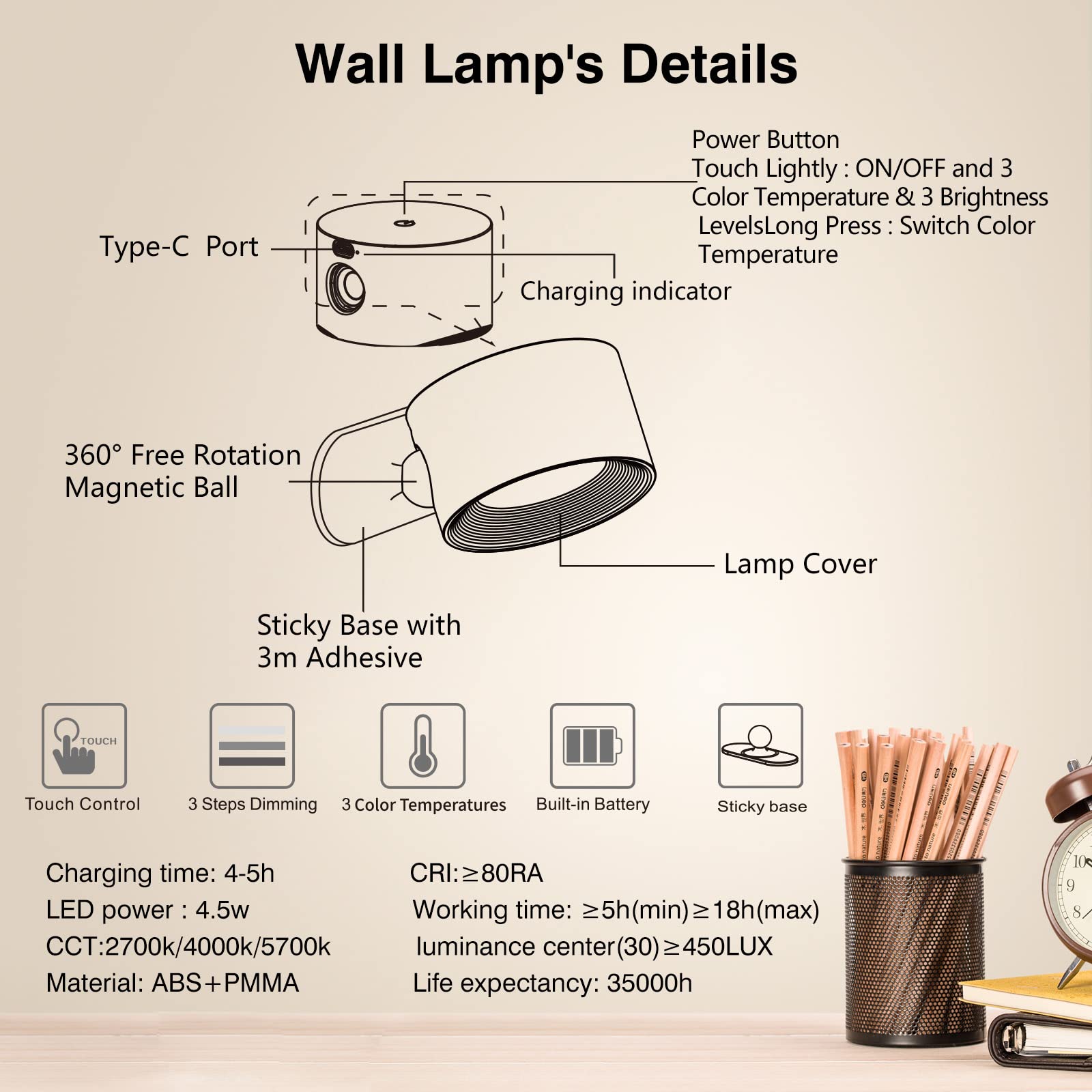 Koopala LED sconce with 3M adhesive for tool-free installation