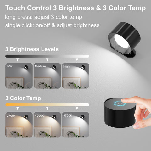 Koopala wall lamp showcasing 360° rotation and magnetic attachment
