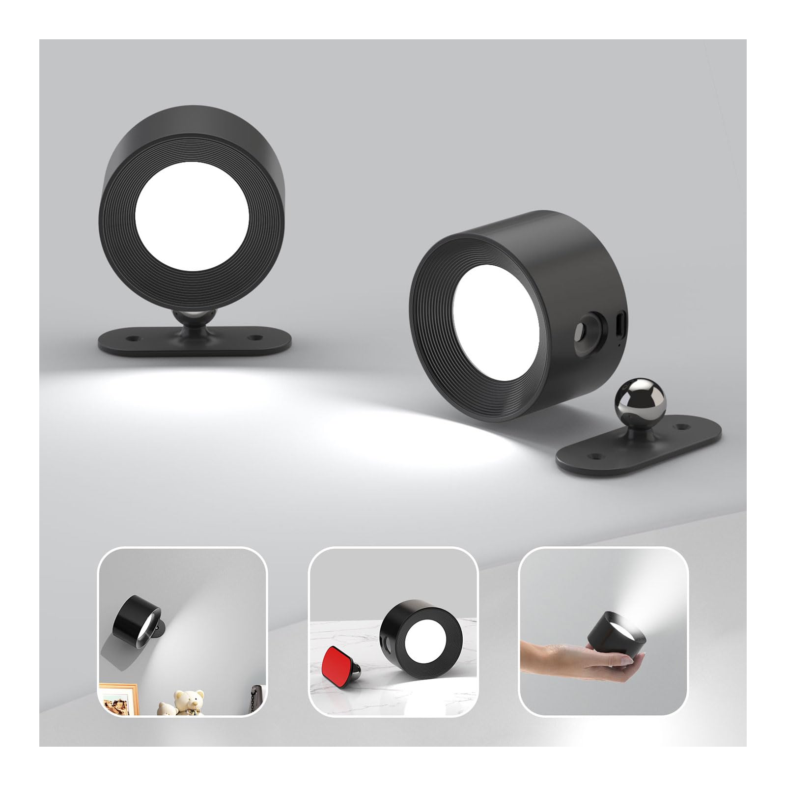 Koopala wall lamp with rechargeable battery, compact design for all-night reading