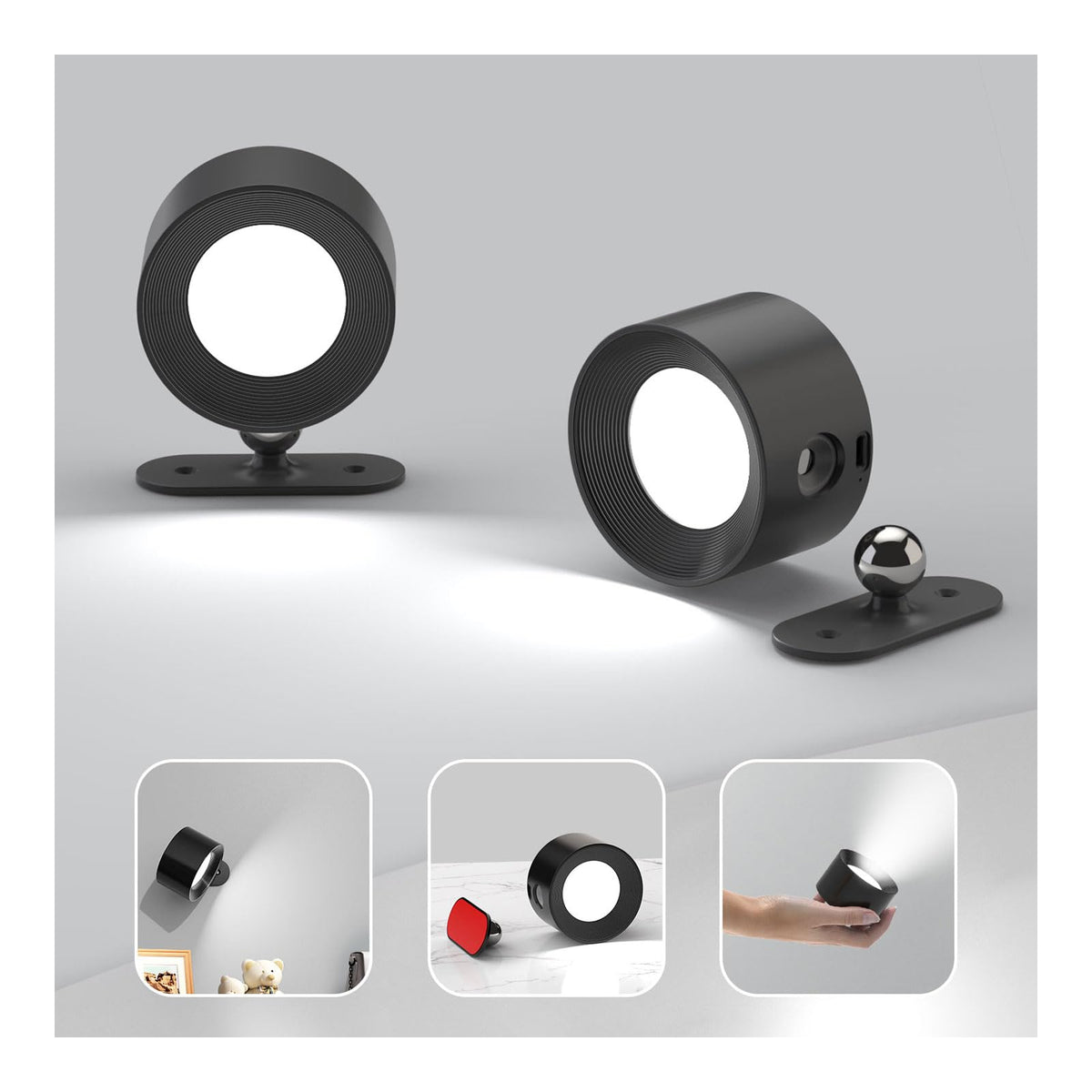 Koopala wall lamp with rechargeable battery, compact design for all-night reading