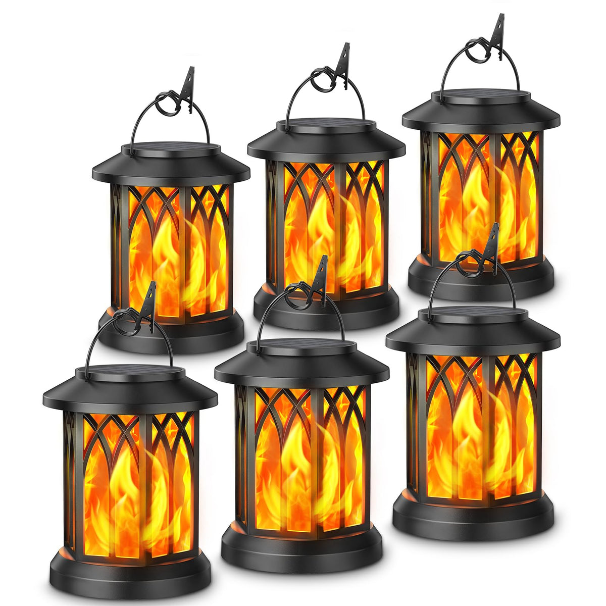 KOOPER 6-pack solar lanterns with dancing flame lighting up outdoor spaces.