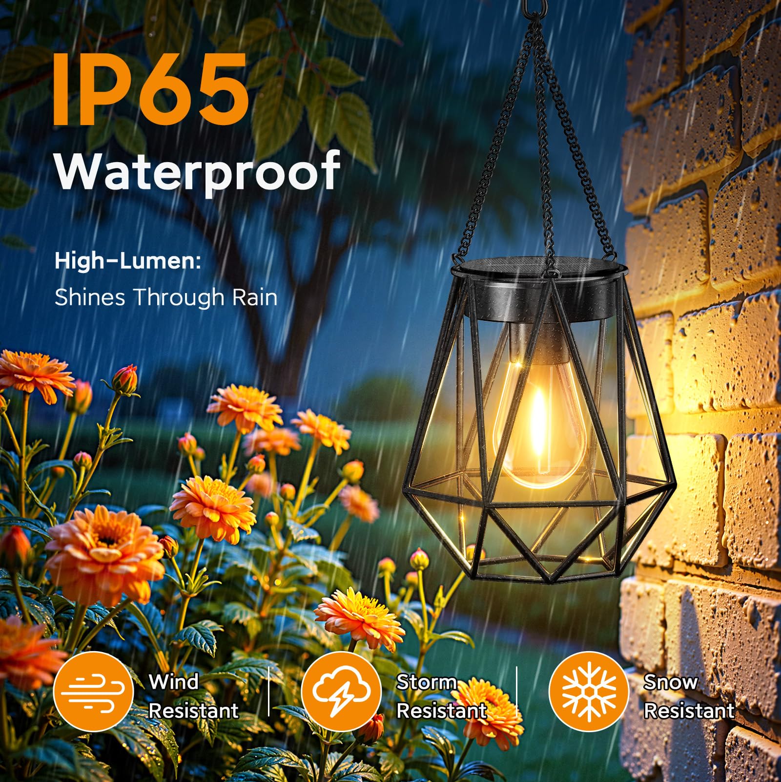 KOOPER diamond lantern along a garden path offering soft illumination