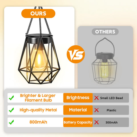 KOOPER diamond lantern on a porch providing solar-powered light