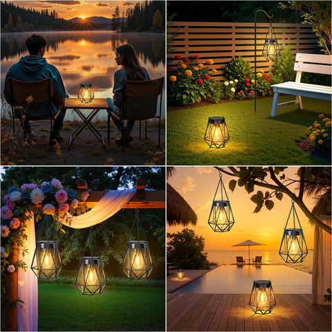 KOOPER diamond lantern creates a sunset glow for outdoor gatherings