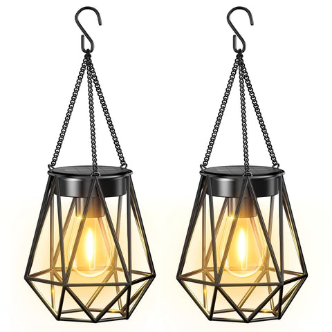 KOOPER diamond hanging lantern on a tree provides warm outdoor ambiance