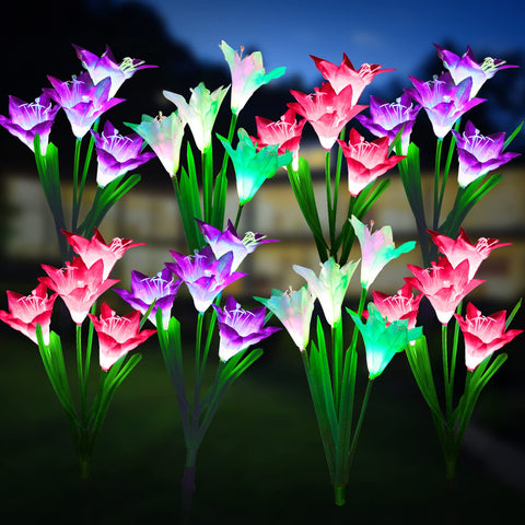 KOOPER outdoor solar lights with bigger lily flowers illuminate yards at night