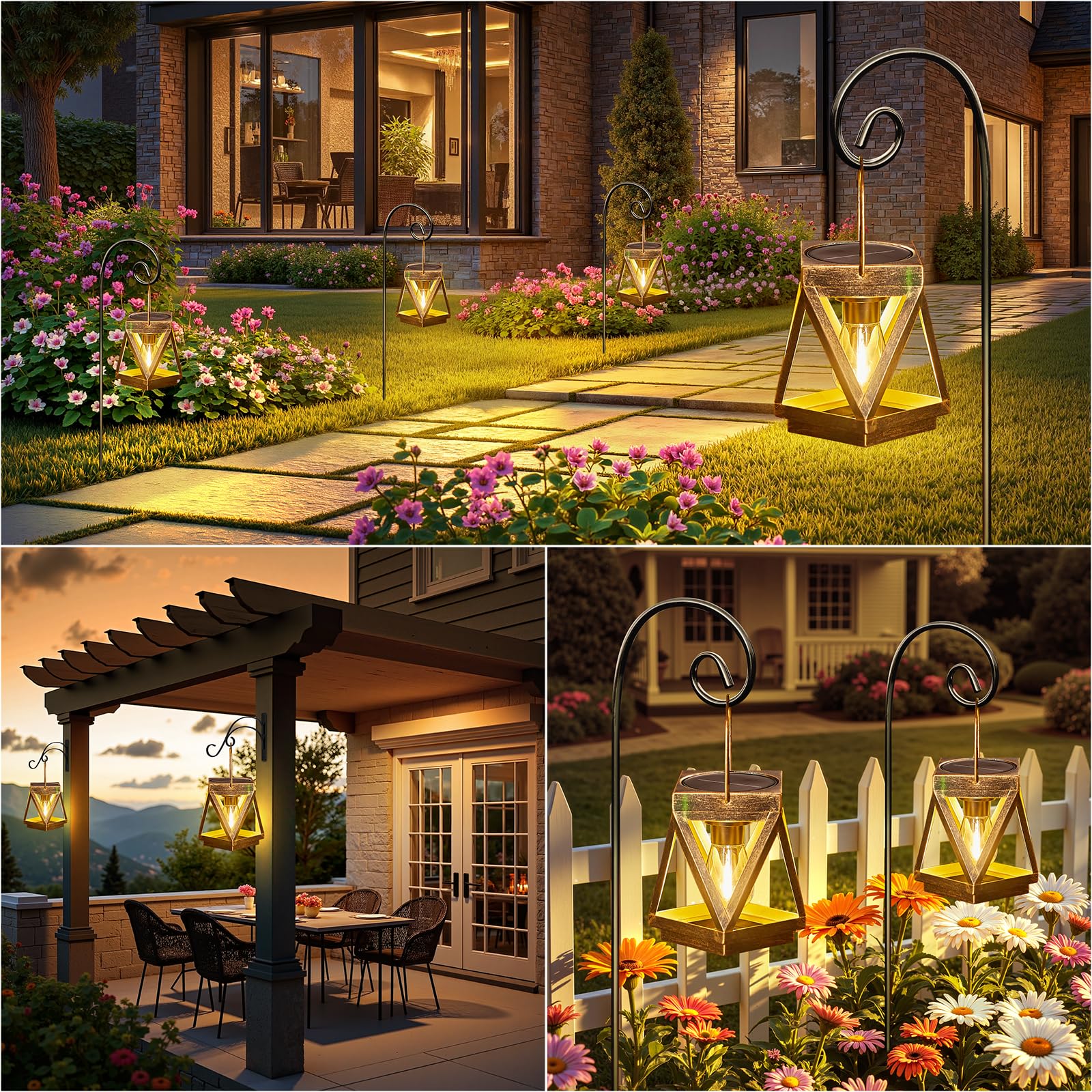 KOOPER hanging solar lantern along garden path casts gentle light for steps.