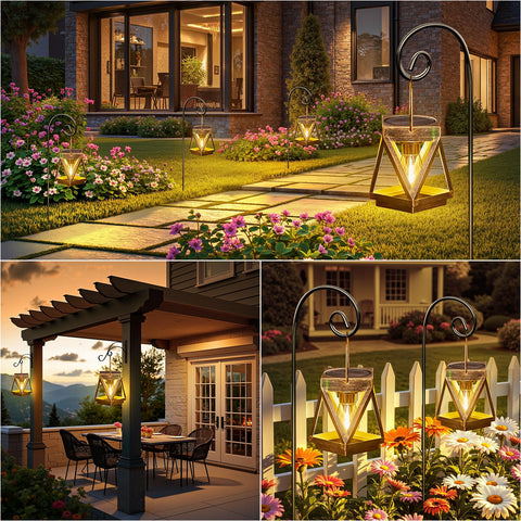 KOOPER hanging solar lantern along garden path casts gentle light for steps.