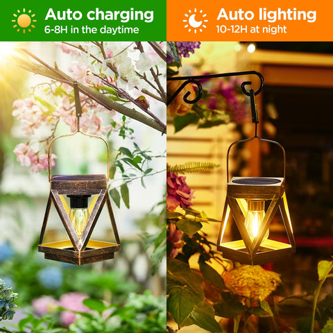 KOOPER bronze solar lantern on a porch path enhances evening ambiance.