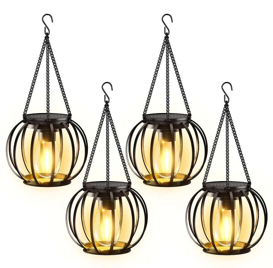KOOPER solar lanterns outdoor waterproof 4-pack lighting a garden path with safe night visibility