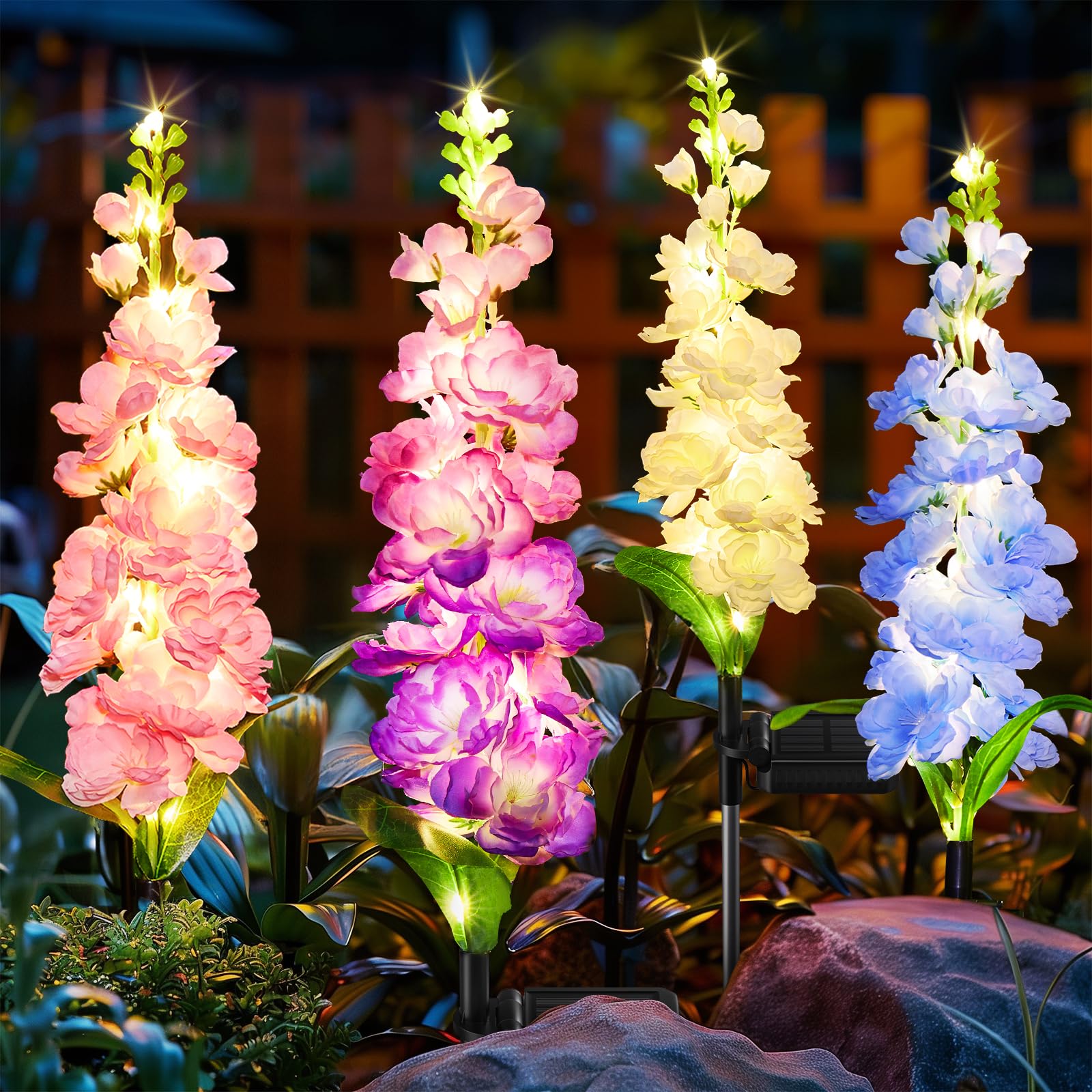 KOOPER delphinium blue solar light brightens garden path at dusk
