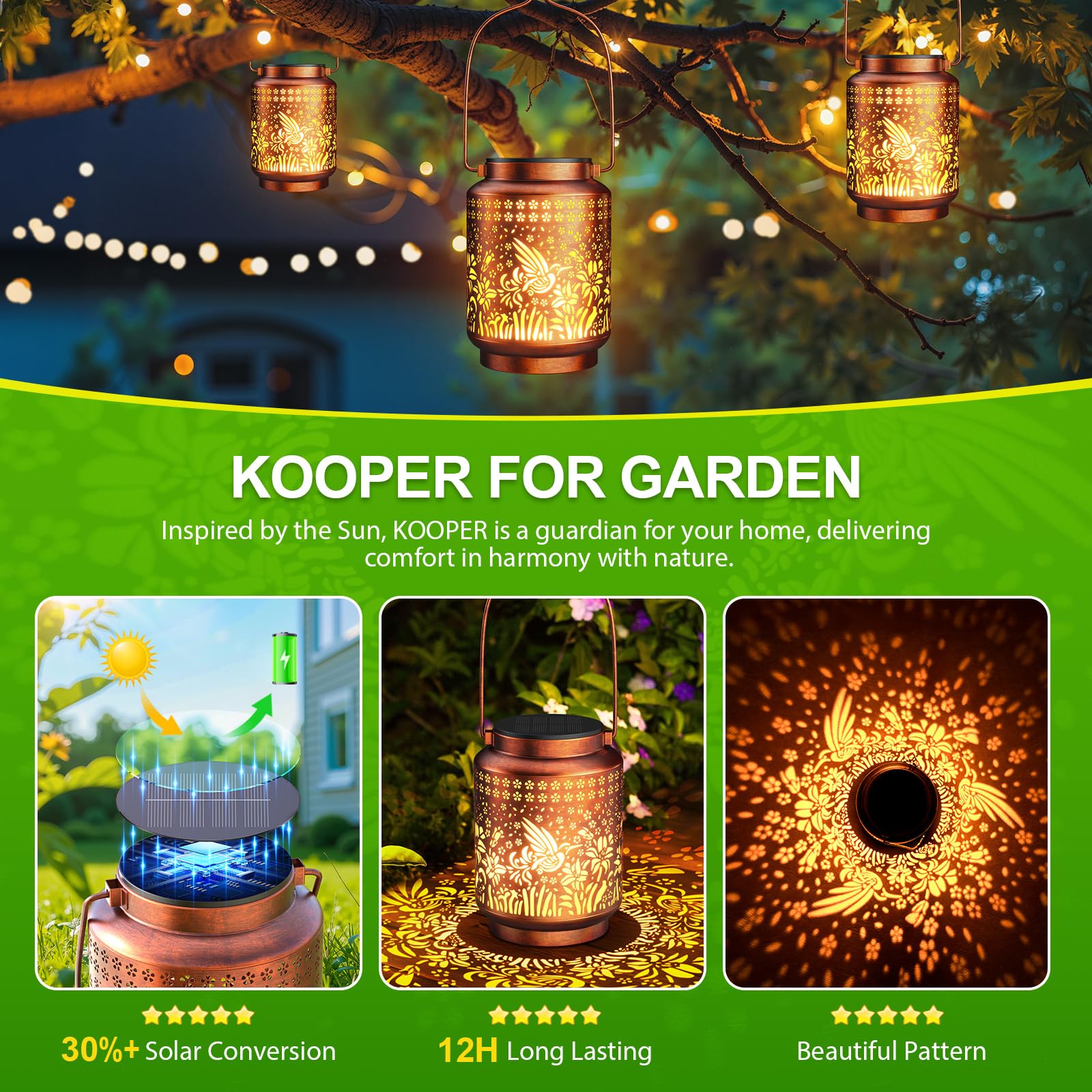 KOOPER two-mode lighting adapts warm or cool glow for mood setting.