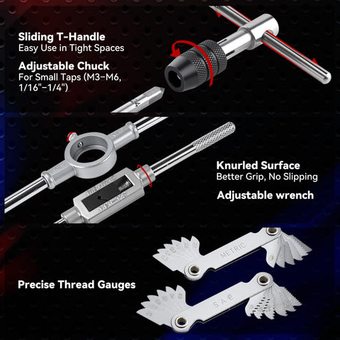 KOOPOOL 68 taps and dies with two adjustable wrenches for versatility