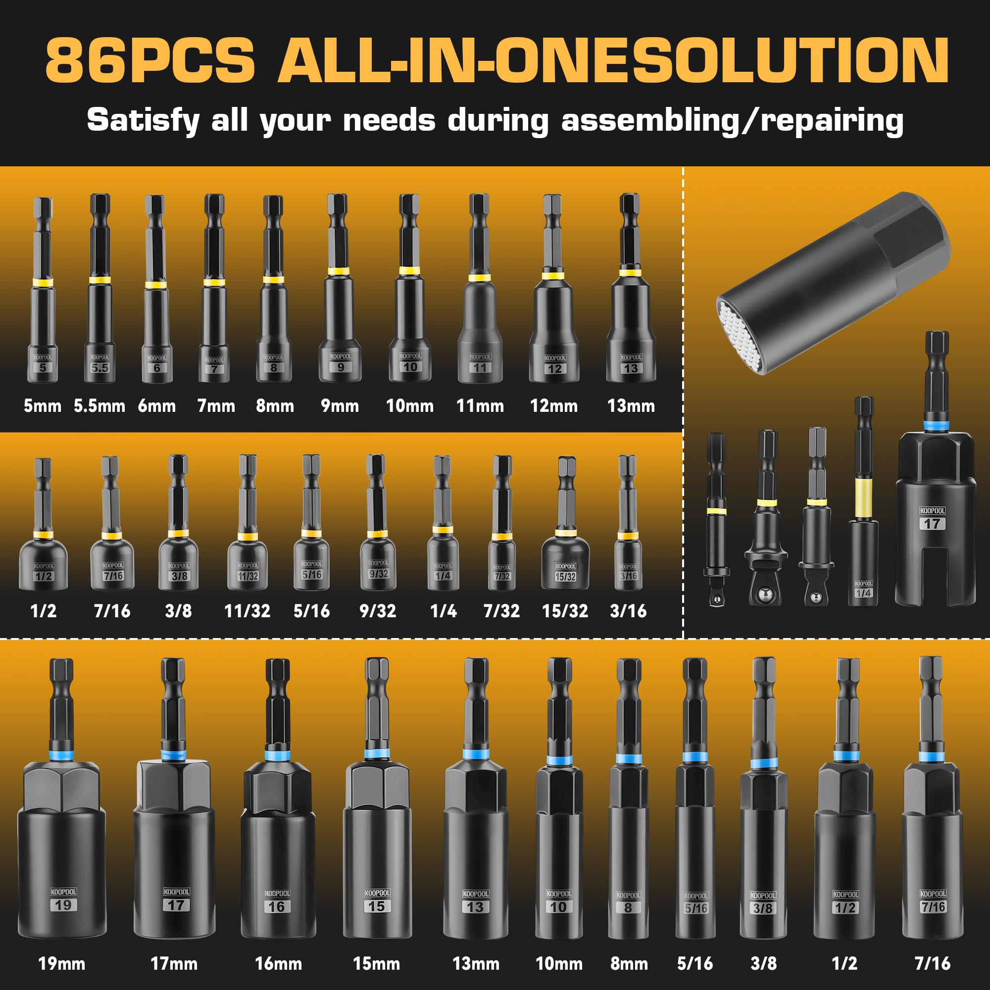 KOOPOOL universal joint extension reaches tight angles for fastener access