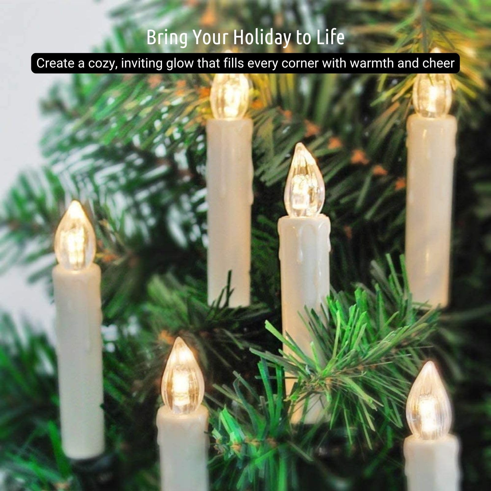koopower 30 LED candles close-up showing lifelike flame detail for cozy ambience