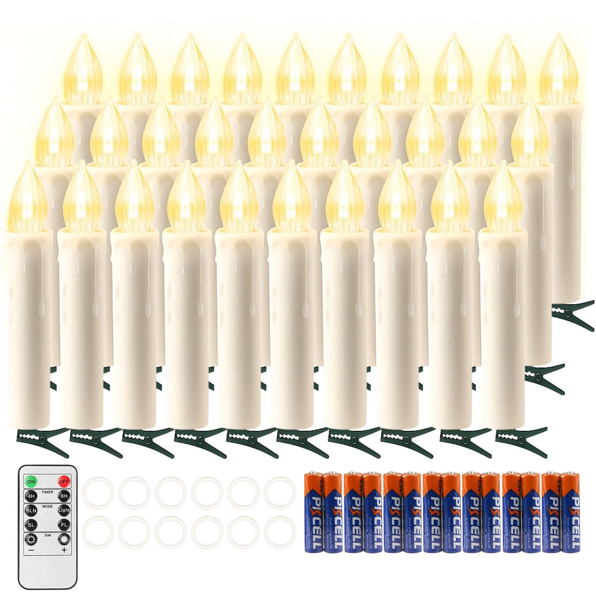 koopower 30 LED candles illuminate a Christmas tree with warm, flameless flicker