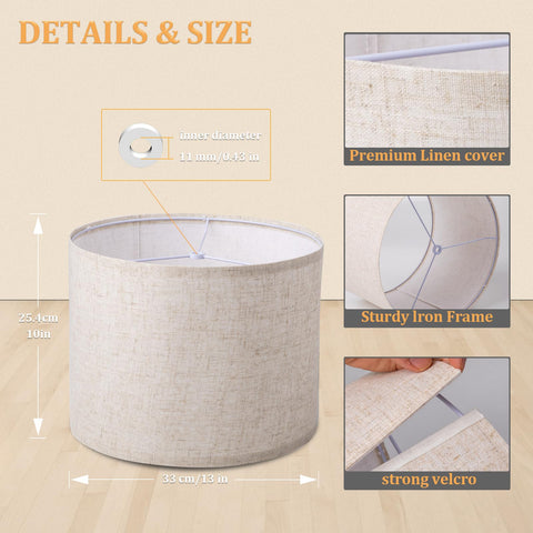 Koorle drum shade for floor lamps in beige fabric, even diffusion for cozy spaces.