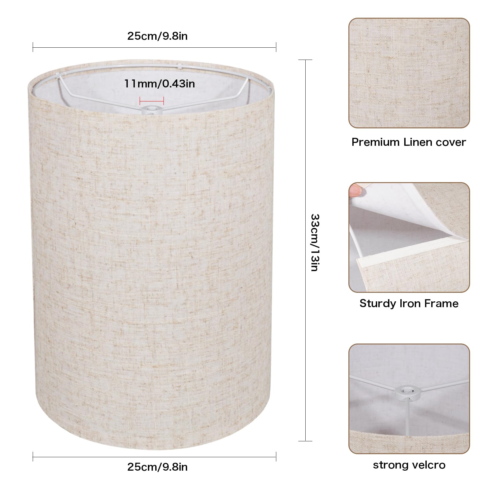 Koorle tall drum shade features a sturdy metal frame for long lasting use.