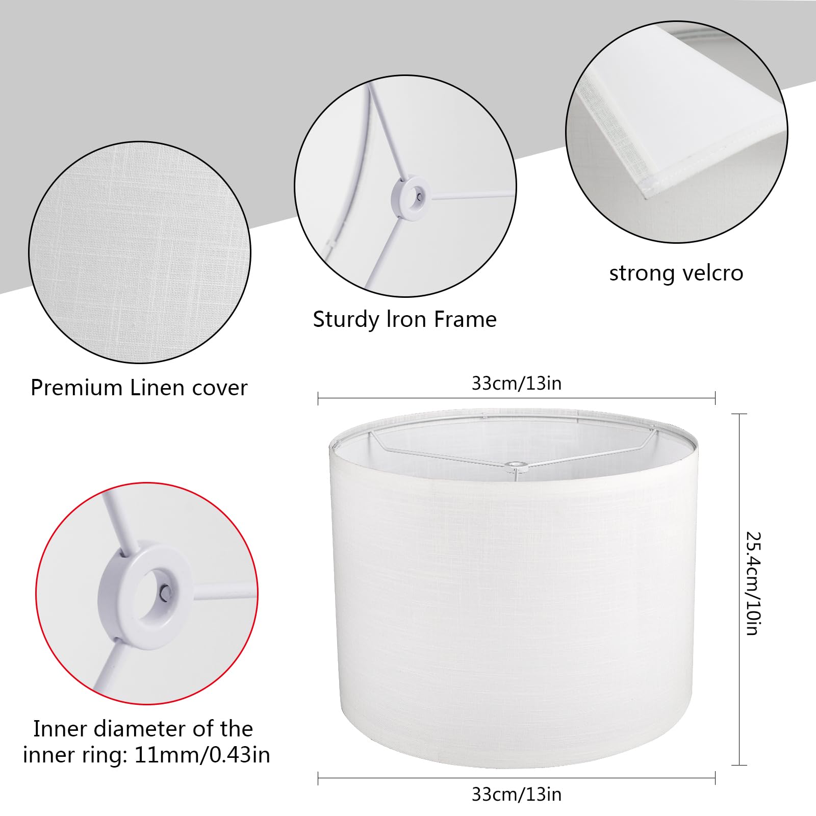 Koorle white linen drum lamp shade 13in top for ambient lighting