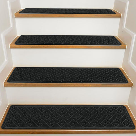 KOOTETA stair treads on wood stairs; secure grip and stability.