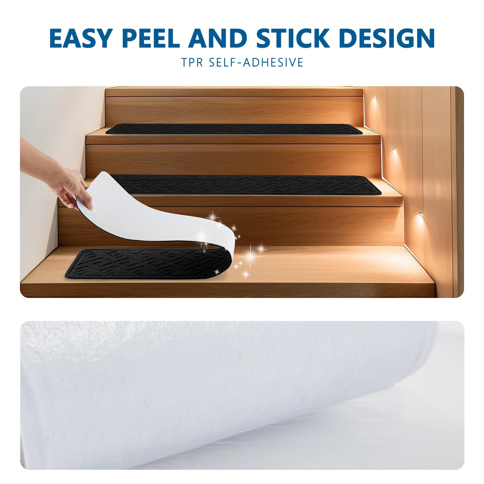 KOOTETA machine-washable design for easy-clean stair treads.