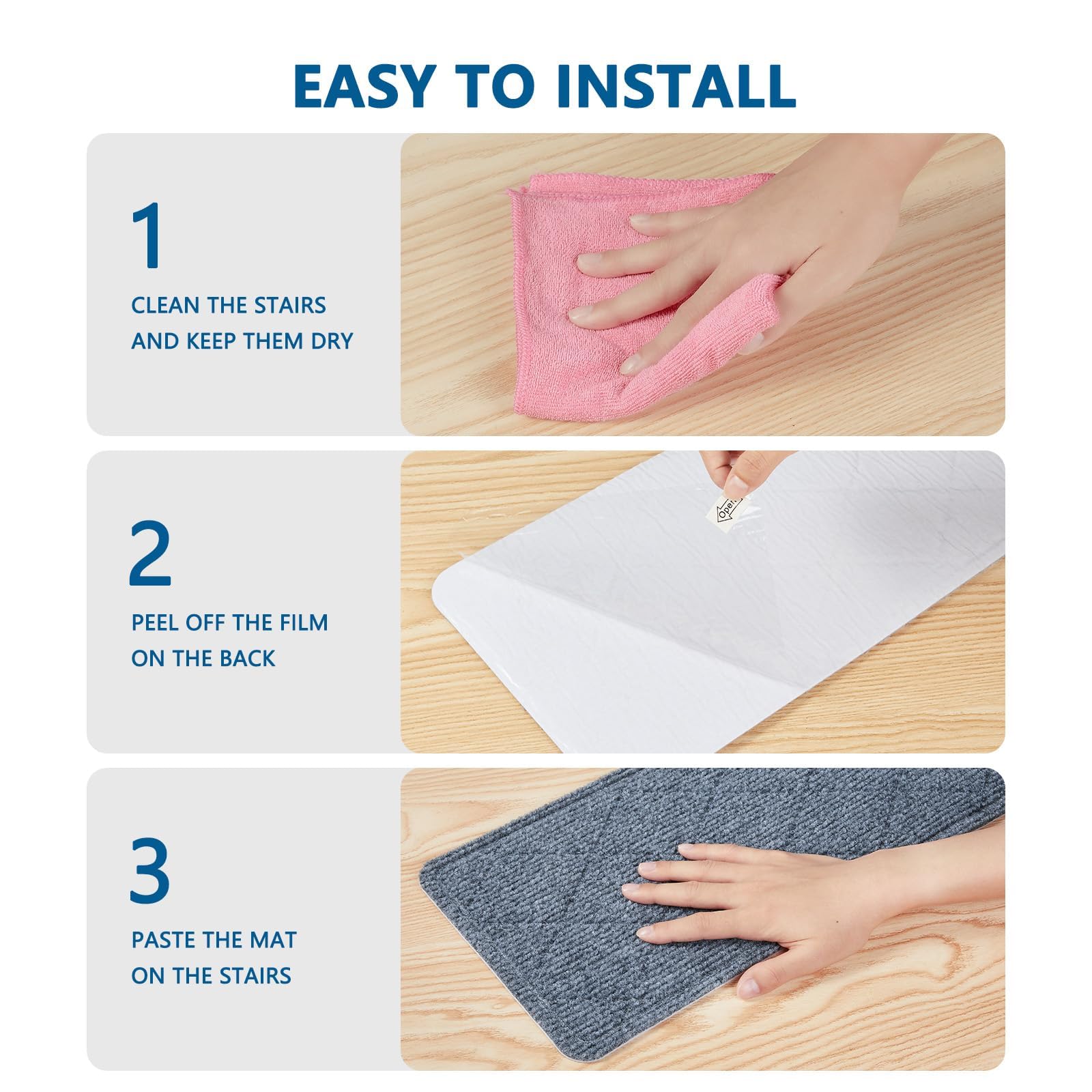 KOOTETA stair treads can be cut to fit corners with scissors.