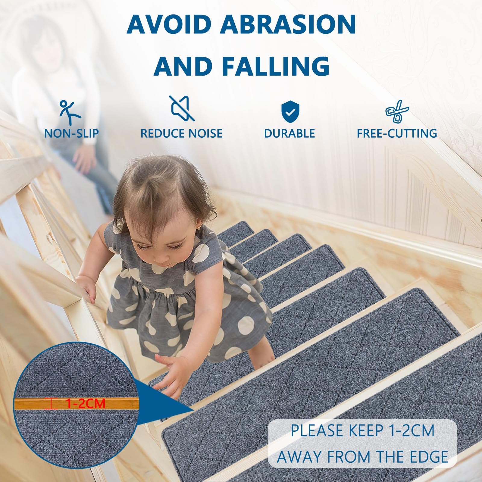 KOOTETA stair treads are washable for simple maintenance.