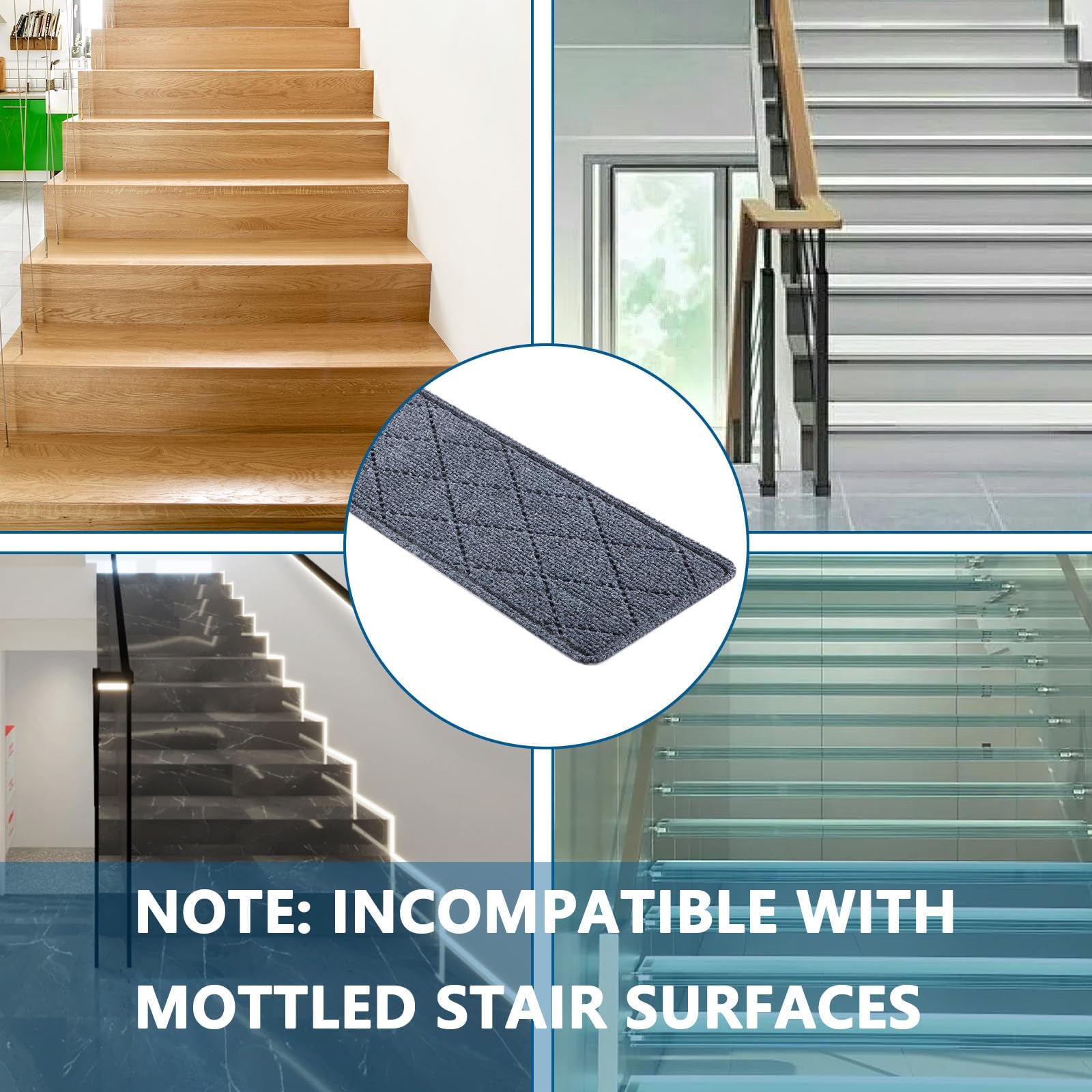 KOOTETA stair treads prevent slipping on smooth indoor surfaces.
