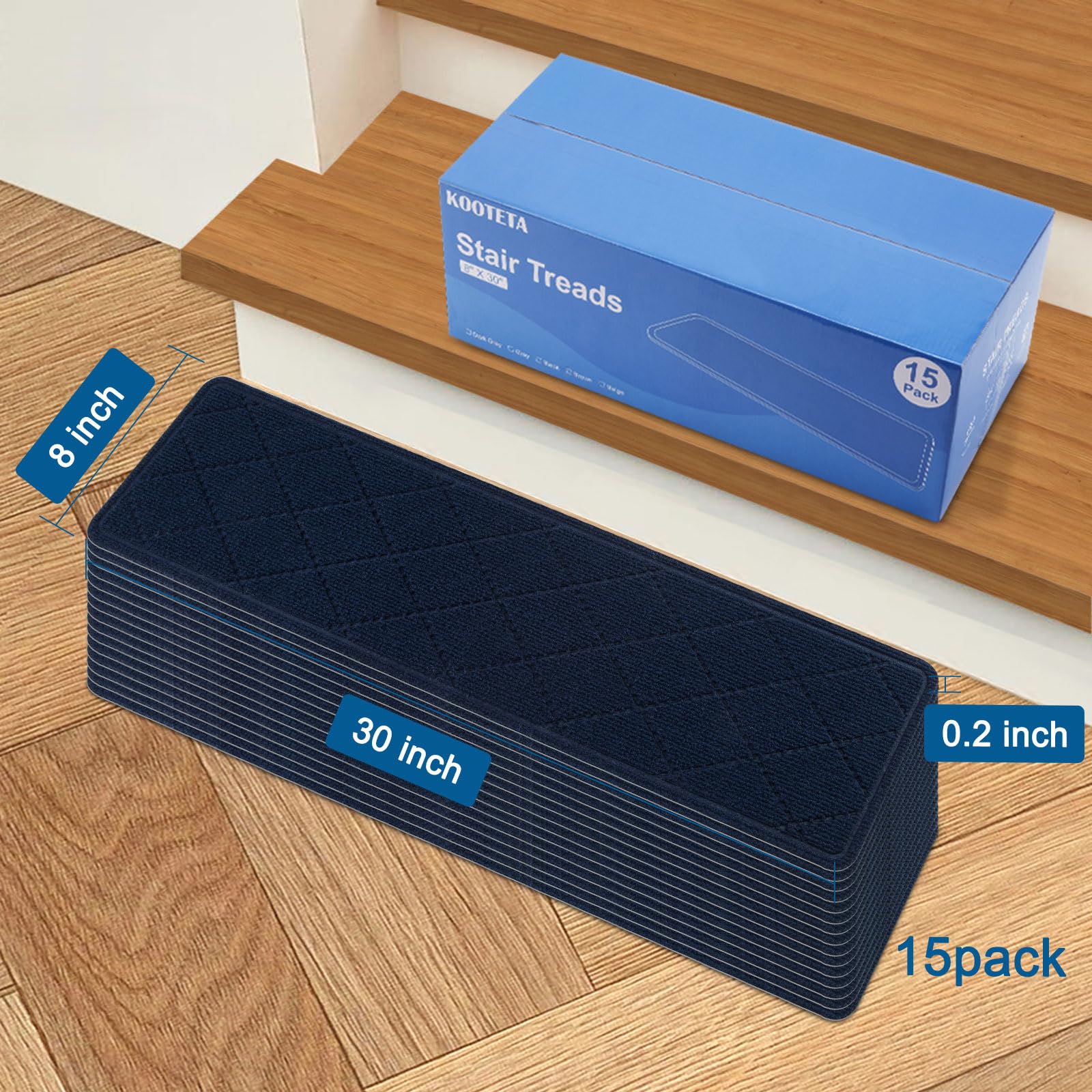 KOOTETA anti-slip back keeps treads in place on stairs, reducing movement